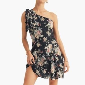 AROSE STUDIO Sierra One-Shoulder Dress Black Size Small Floral Formal Party